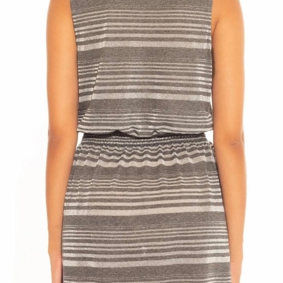 Becca by Rebecca Virtue CHARCOAL Metallic Shimmer Plunge Cover-up Dress Size M/L - Picture 2 of 8